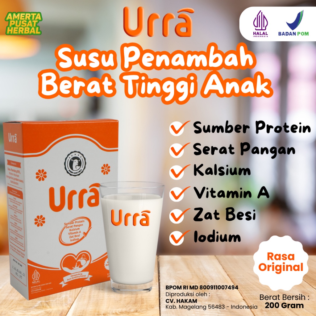 

SUSU URRA - Susu Penambah Berat dan Tinggi Badan Anak | Susu Kambing Saneen Premium | Rasa Original 200gr Halal BPOM