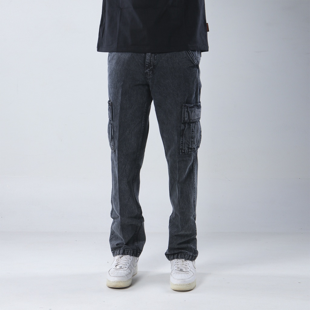 Superego Celana Cargo Pants Pria Jeans Reguler Loose fit Standard Denim Washed Snow Black SCPDW01D