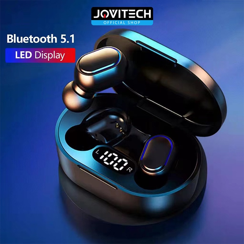 COD Jovitech TWS Earphone Bluetooth Wireless Earbuds Digital Click Button LED Display Waterproof - T