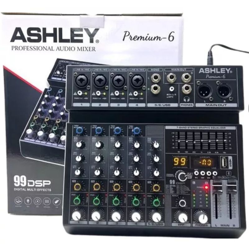 Mixer Ashley Premium 6 Premium6 Original 6 Channel Bluetooth - USB With Soundcard