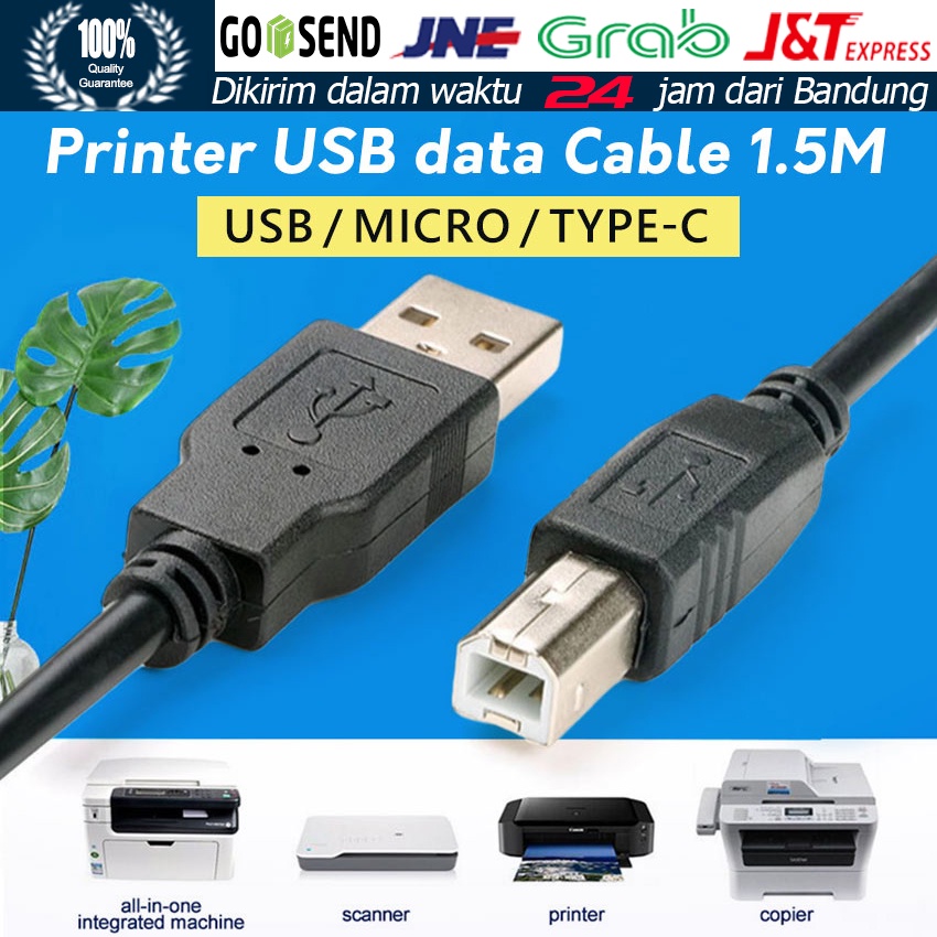Kabel TYPE C/USB/Micro 2.0 Printer Panjang 1.5M  Dari Komputer Ke Printer Atau Devices Anda