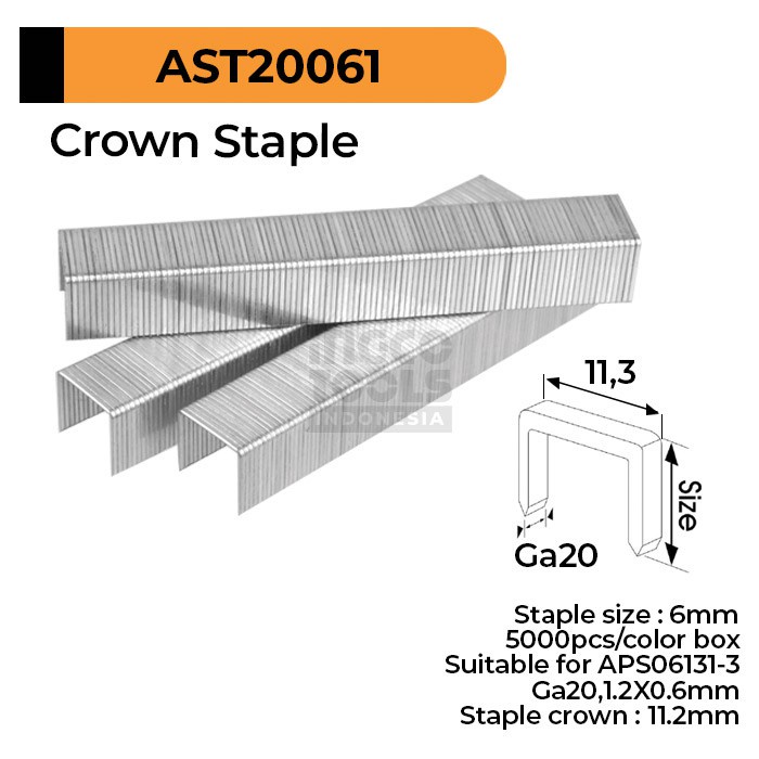 

Crown Staples (U 6 mm) INGCO AST20061 - Refill Isi Ulang Steples Brad Nailer APS06131-3 U6