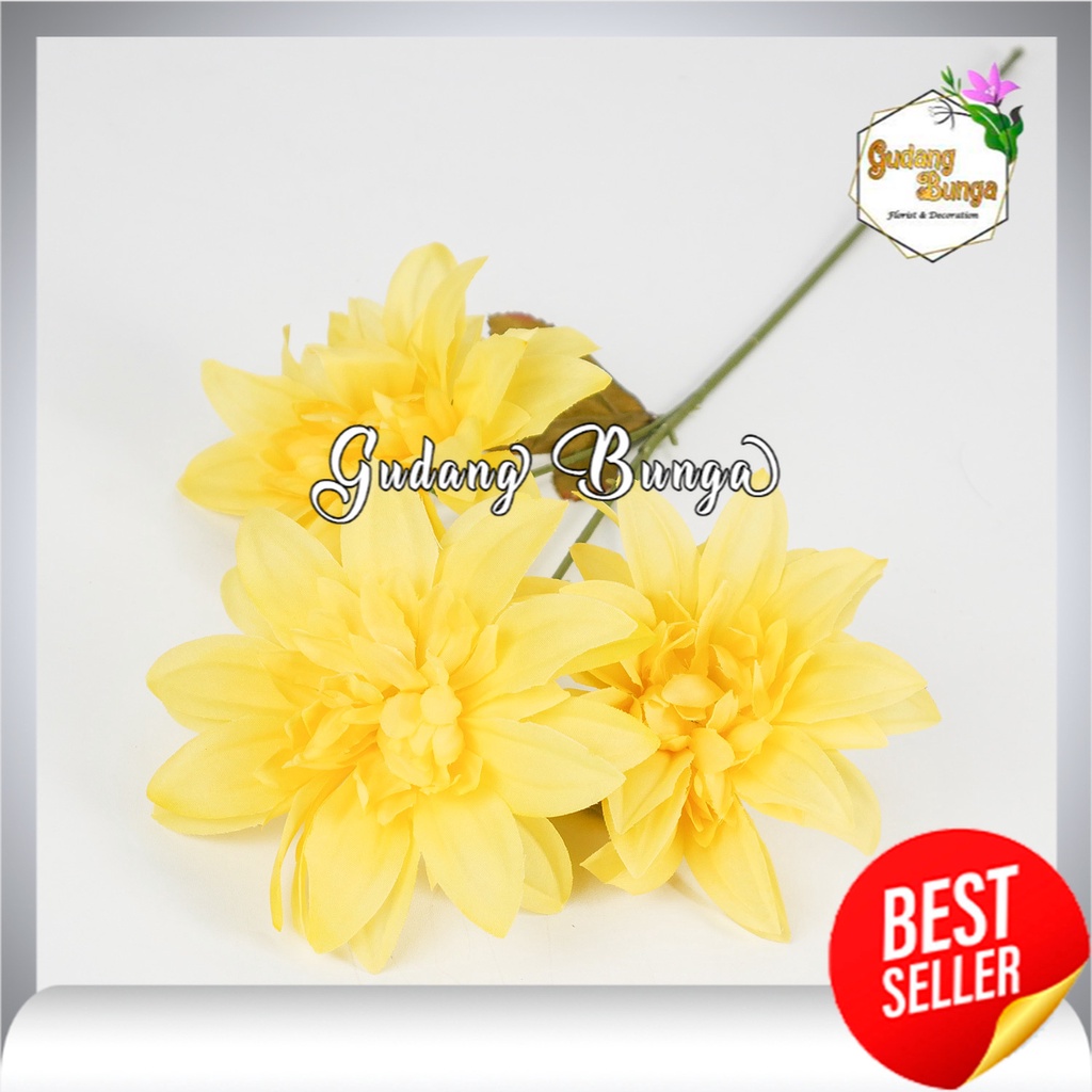 BUNGA CRISANT PEARL TANGKAI PANJANG ARTIFICIAL ROSE FLOWER KRISAN PREMIUM DENGAN 3 KUNTUM BUATAN DAR