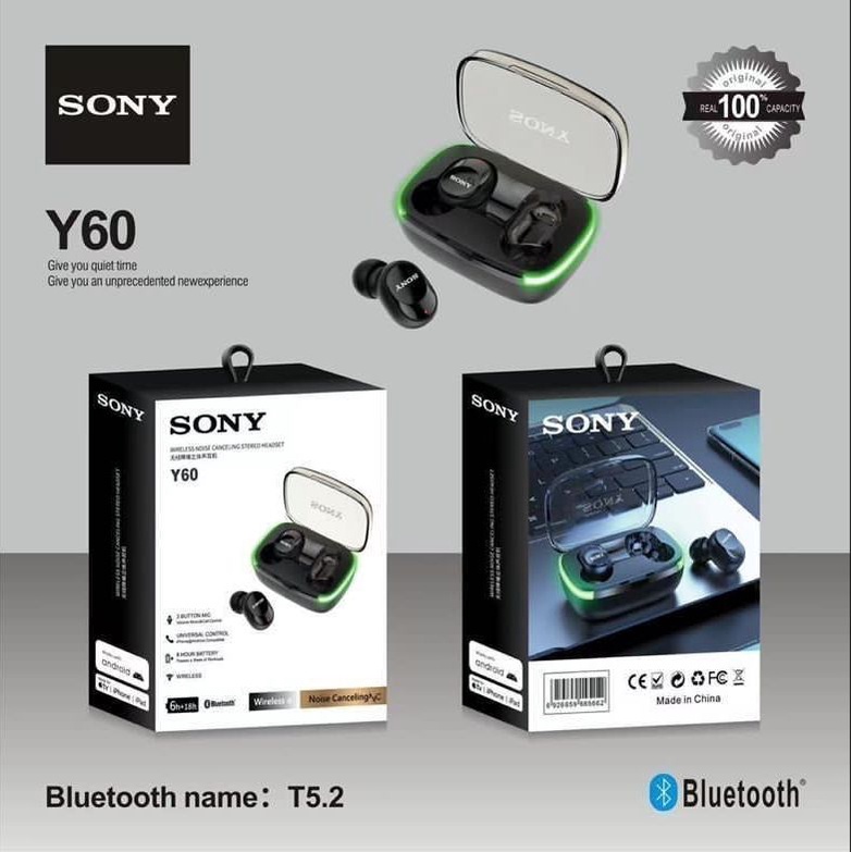 (Bergaransi) Original Y60 TWS Earphone Bluetooth Headset Tws Handfree Bluetooth Tws Y60 Earphone Blu