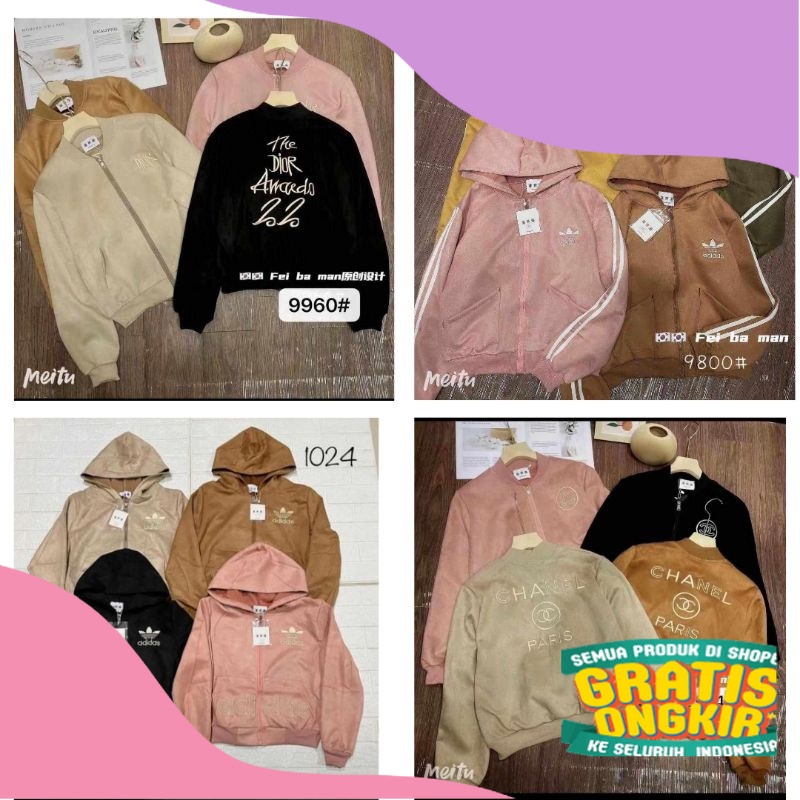 Jaket Suede Import Wanita Premium Kekinian Korean Style Terbaru/ Polkadot kombinasi