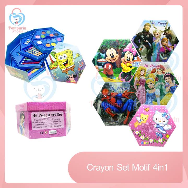 

Crayon Set Karakter 4in1 Isi 46pcs - Alat Set Menggambar Melukis