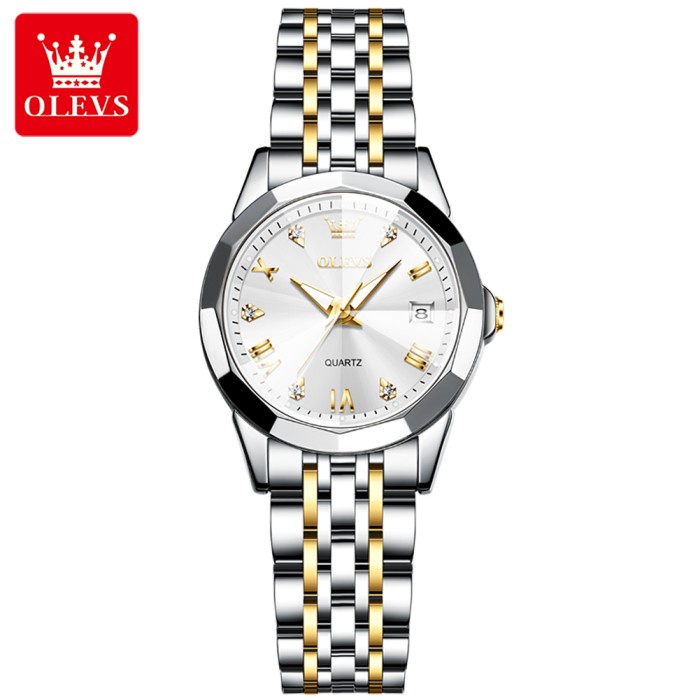 [New Watch] Olevs Jam Tangan Wanita Original Tahan Air Asli Kotak Perak 9931 - emas & putih