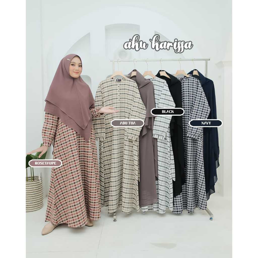 GAMIS SET KHIMAR SYAR'I CERUTY BABYDOLL BAHIRA ORIGINAL BY AKU KARISSA katun haruka motif kotak terb