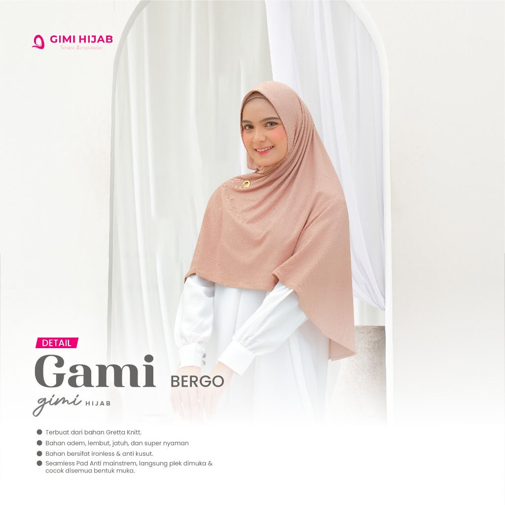 Gimi Hijab Gami Bergo Stone - Bergo Premium Wanita Muslim Muslimah Hijab Basic Polos Instant Terbaru Bahan Gretta Knitt Warna Stone Kerudung Instan Pet Tebal Elegan Cantik Mewah Syari Kualitas Butik Best Seller-2