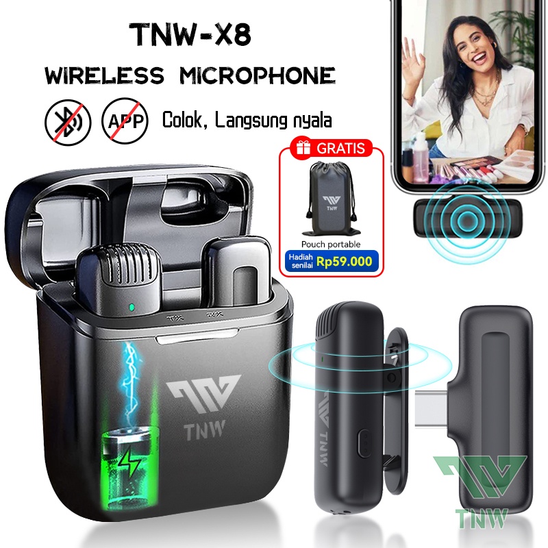 TNW-X8 Mikrofon Nirkabel Lavalier dengan Kotak Pengisi Daya Wireless Microphone Mikrofon Lapel Mini 