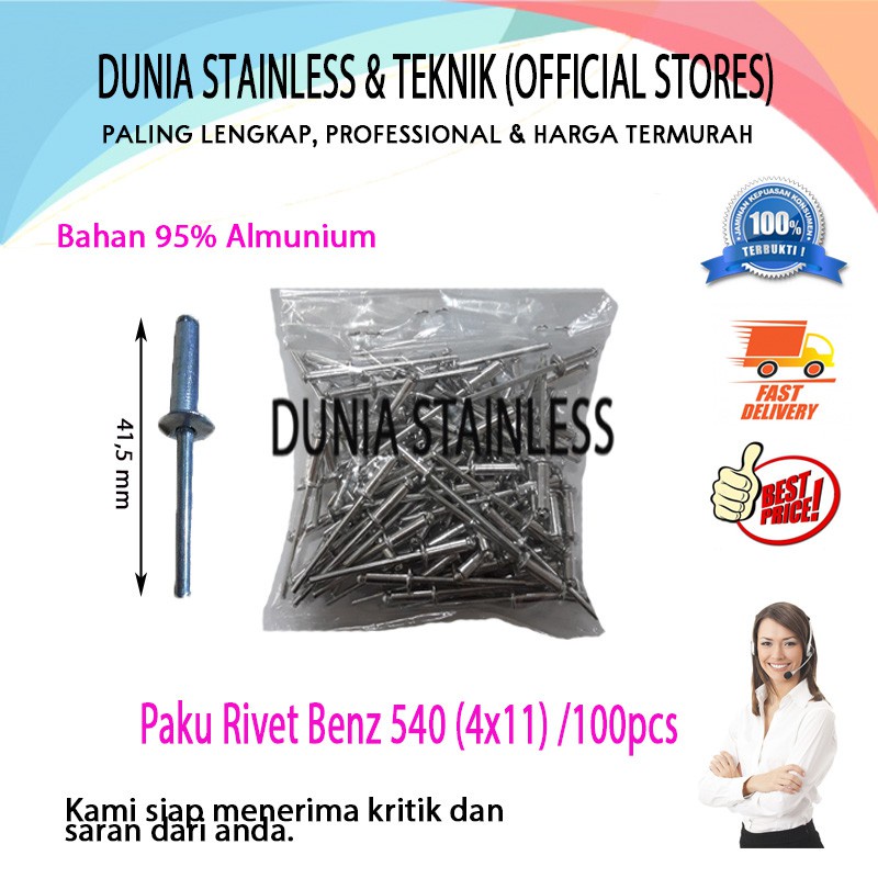 Paku Rivet Benz 540 4x11   /100 pcs almunium besi stainless steel.