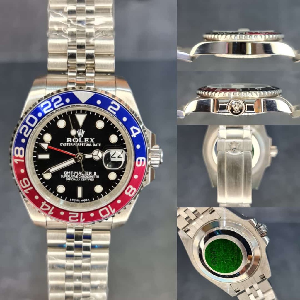 【COD】 JAM TANGAN ROLEX GMT-MASTER II PEPSI CHAIN STAINLESS STEEL HALUS AUTOMATIC JAPAN DIAMETER 4CM