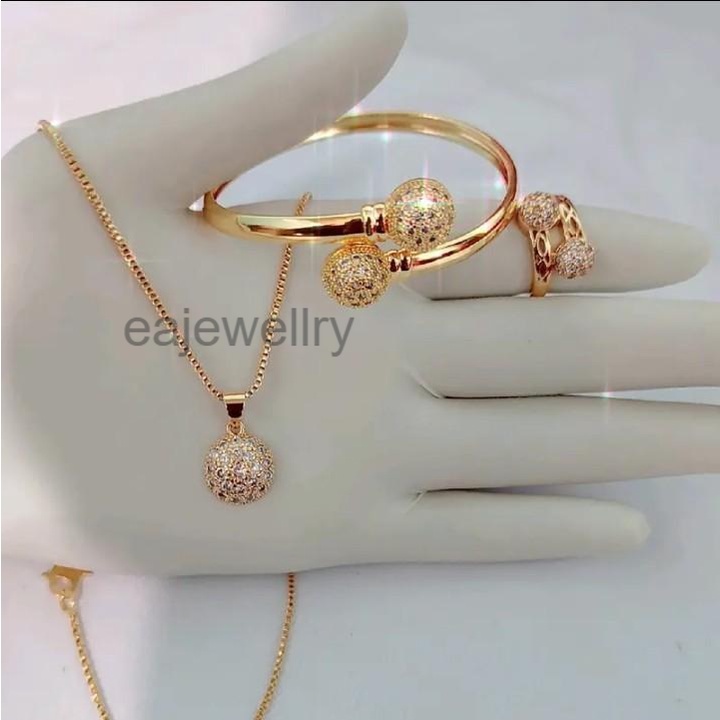 1 Set perhiasan emas wanita dewasa asli 24k model baru aksesoris perempuan