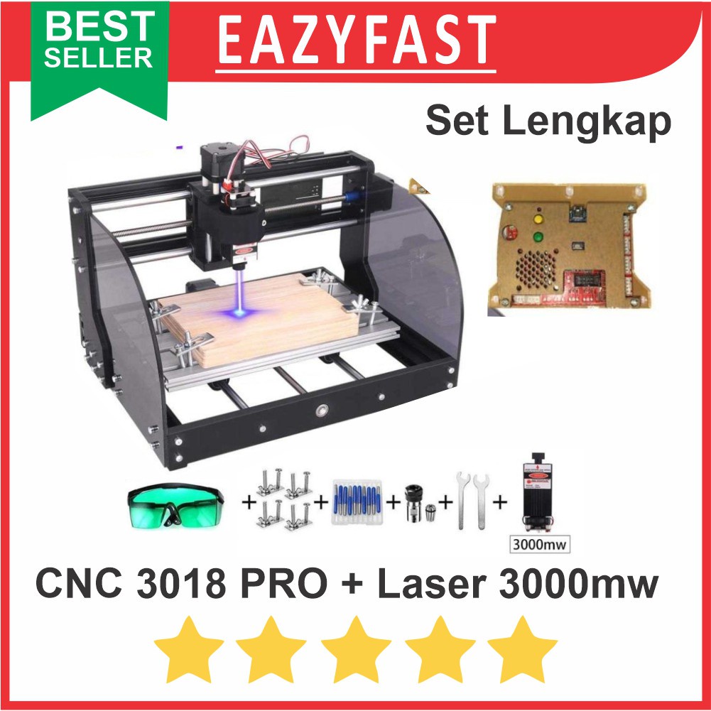Mesin CNC Router + Laser 3W Combo 2 in 1 3018 Pro 3 Axis Engraver Ukir