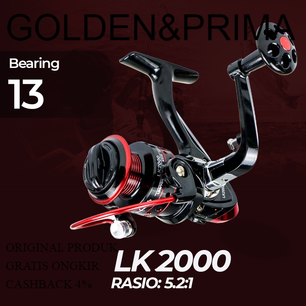 Gold Sharking Reel Pancing Spinning 5.2:1 Ball Bearing 13 - LK2000 - Black/Red Bisa COD Gold Sharkin