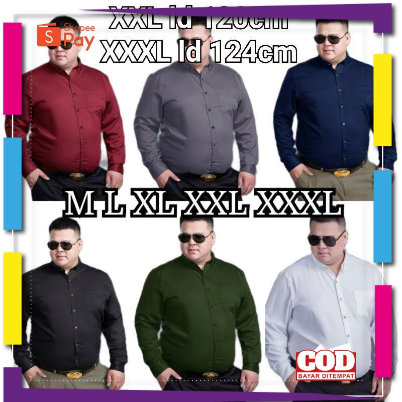 PREMIUM KOREAN STYLE / RFN Santa Ricci Kemeja Pria Jumbo XXL XXXL 2XL 3XL Polos Murah Hitam Navy Bir