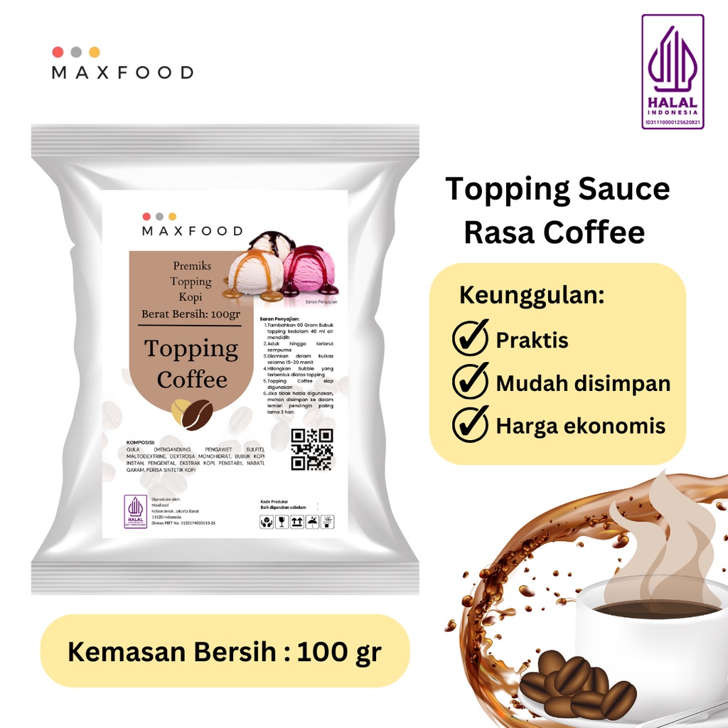 

Maxfood - Topping Sauce Coffee Powder / Bubuk Topping Saus Rasa Kopi 100 GR