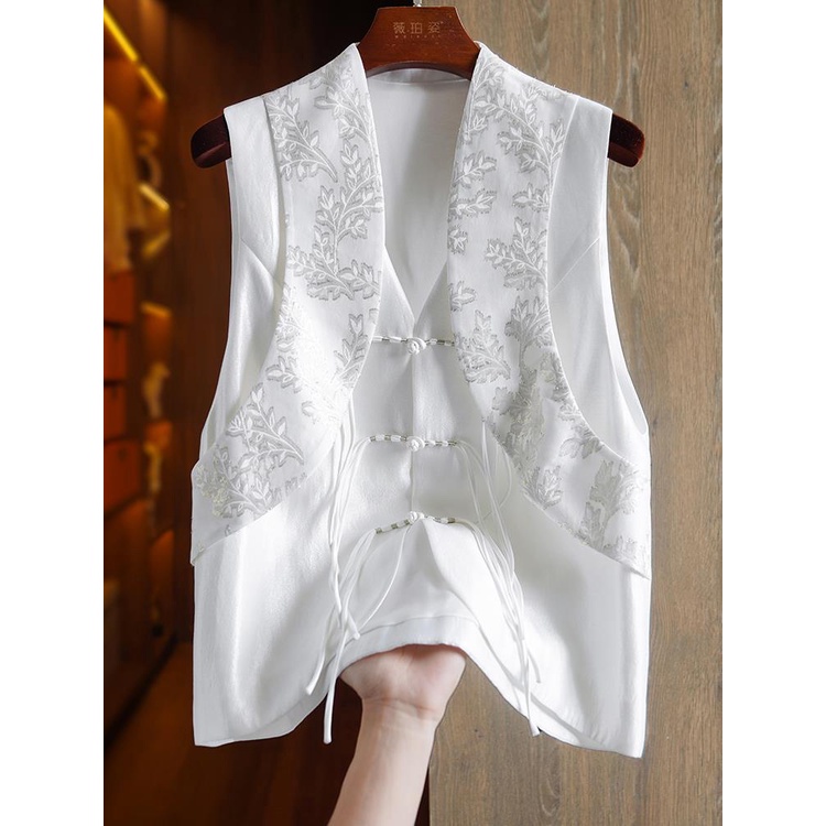 Black retro gold thread jacquard shirt, vest, women's V-neck top