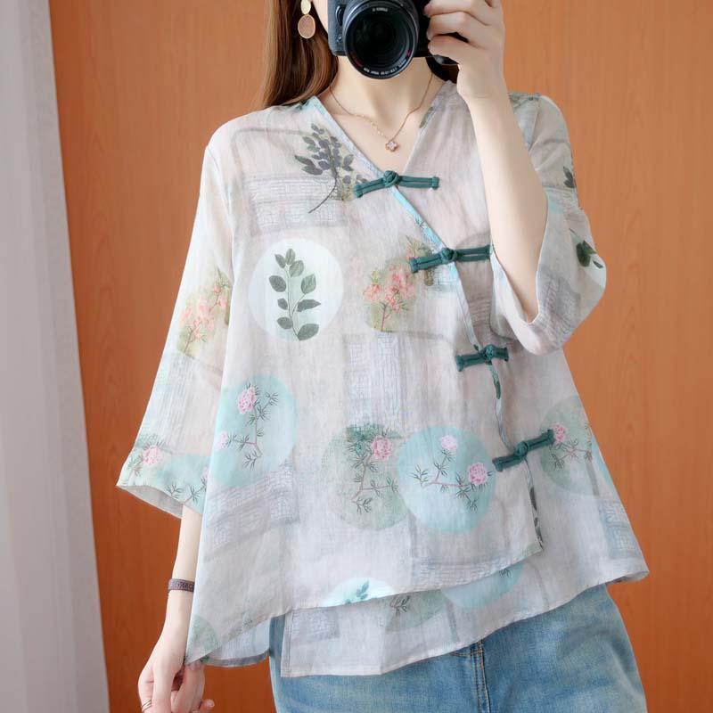 Republic of China ethnic style top printed shirt