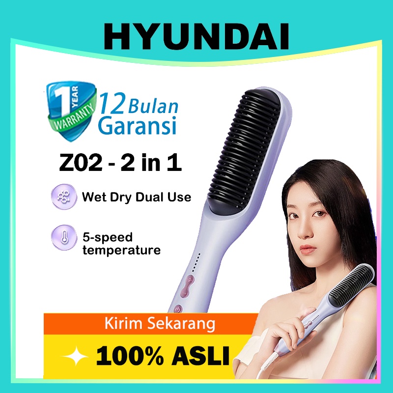 Hyundai Catokan Sisir Pelurus Rambut alat catok rambut Curly Rambut catokan 2 in 1- Z02 Wet Dry Dual Use Portable