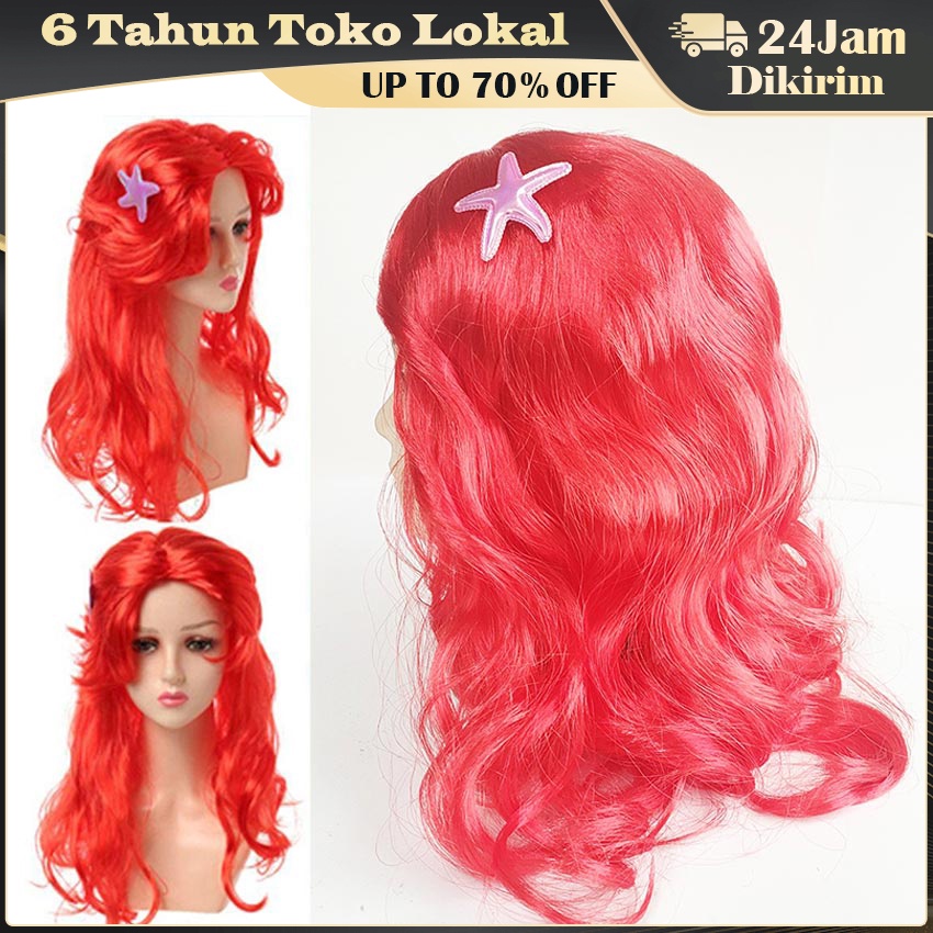Wig Merah Mermaid Ariel Putri Duyung / Cosplay Rambut Palsu Putri Anak