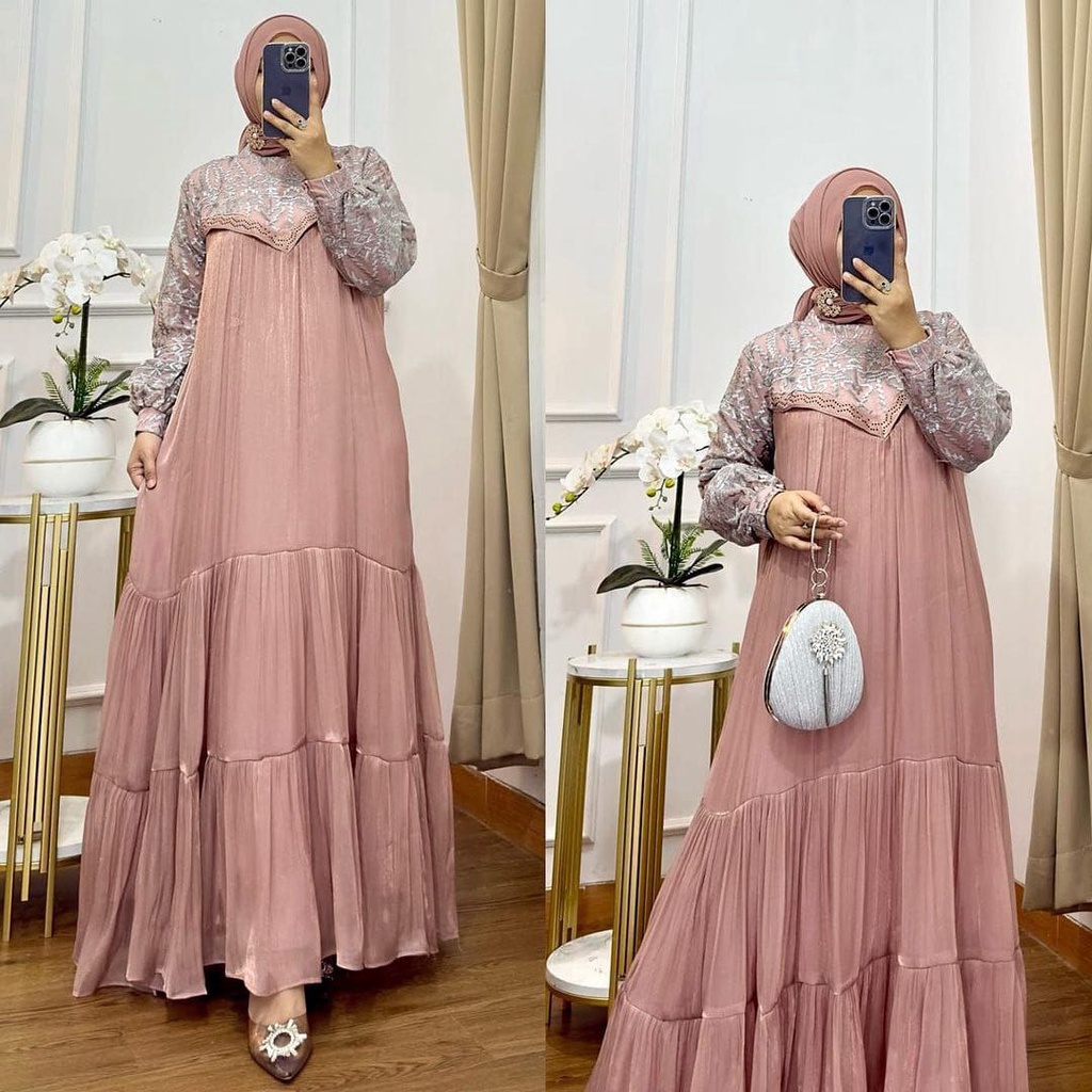 COD - Asvia Dubbay Dress Maxy Wanita Muslim Matt Ceruty Babydoll Apk Brukat Premium OOTD Gamis Pesta Kondangan