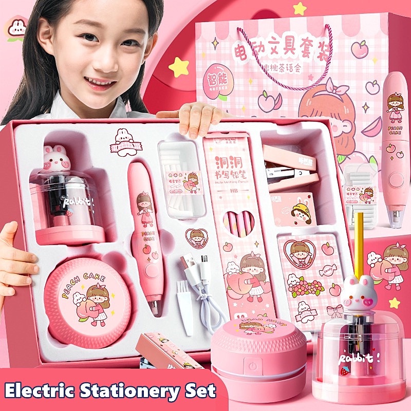 

qwe Set Alat Tulis Anak / 12 IN 1 Perlengkapan Alat Tulis Otomatis,Automatic Electric Stationery