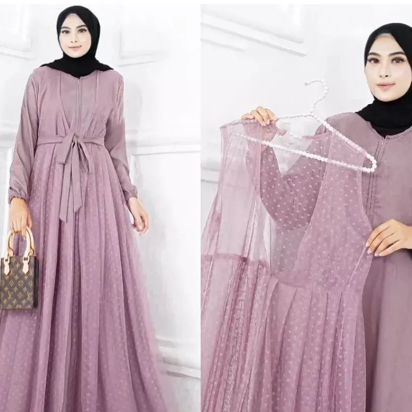 Dress Outer tile pisah / Gamis Kekinian Rompi Pisah set Gamis Lebaran / Kondangan Multifungsi Model 