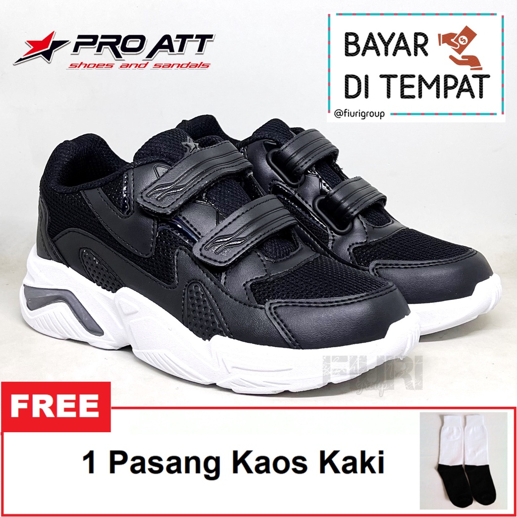 FIURI - PRO ATT - LWH V 31-38 HITAM PUTIH - SEPATU SNEAKERS PEREKAT KANVAS SOL KARET ANAK LAKI-LAKI 