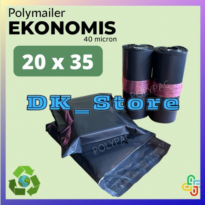 

Polymailer Hitam Ekonomis [20x35] isi 100 pcs Polymailer Lem Plastik Packing