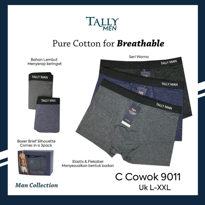 Celana Dalam Boxer Pria TallyMan 9011 Microfiber Berpori Isi 3