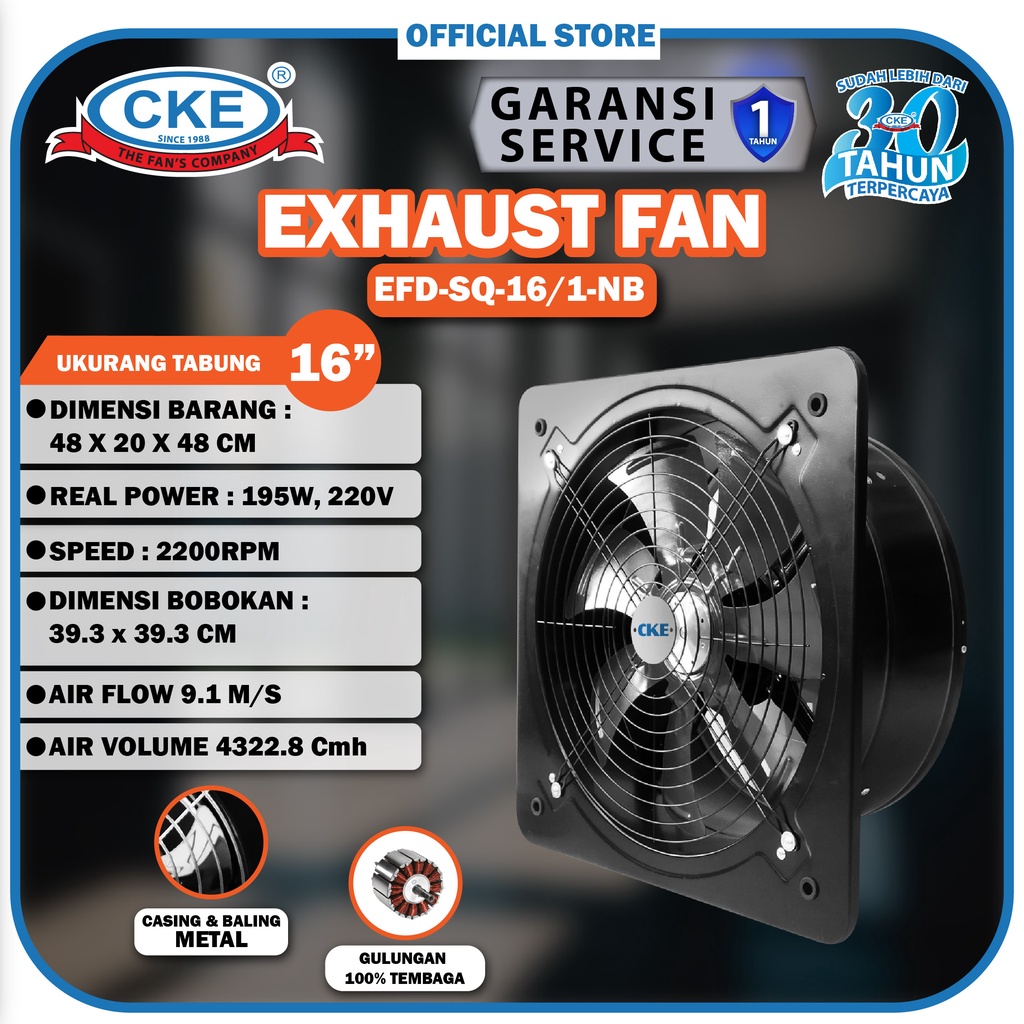 Exhaust Fan Dinding 16 Inch Booster Fan Wall Duct Kipas Booster Hexos Dinding Exhaust Metal Exhaust 