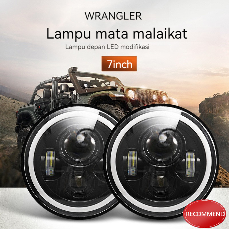 Lampu Depan Jeep 4 LED Hi Lo Sein 2 LAMPU DAYMAKER BULAT 7 inch Harley Projector LED Daymaker Bagian