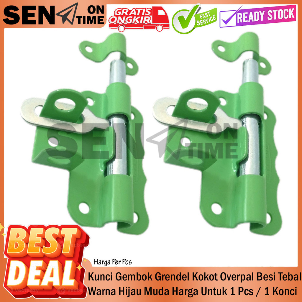 Kunci Konci Gembok Grendel gerendel Kokot Hijau 2" 2¾” inch Gerendel Overpal Slot Selot lemari  alma