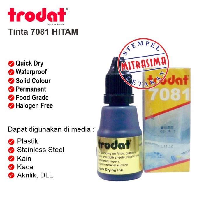 

Tinta untuk plastik, kaca, keramik Trodat 7081 warna Hitam