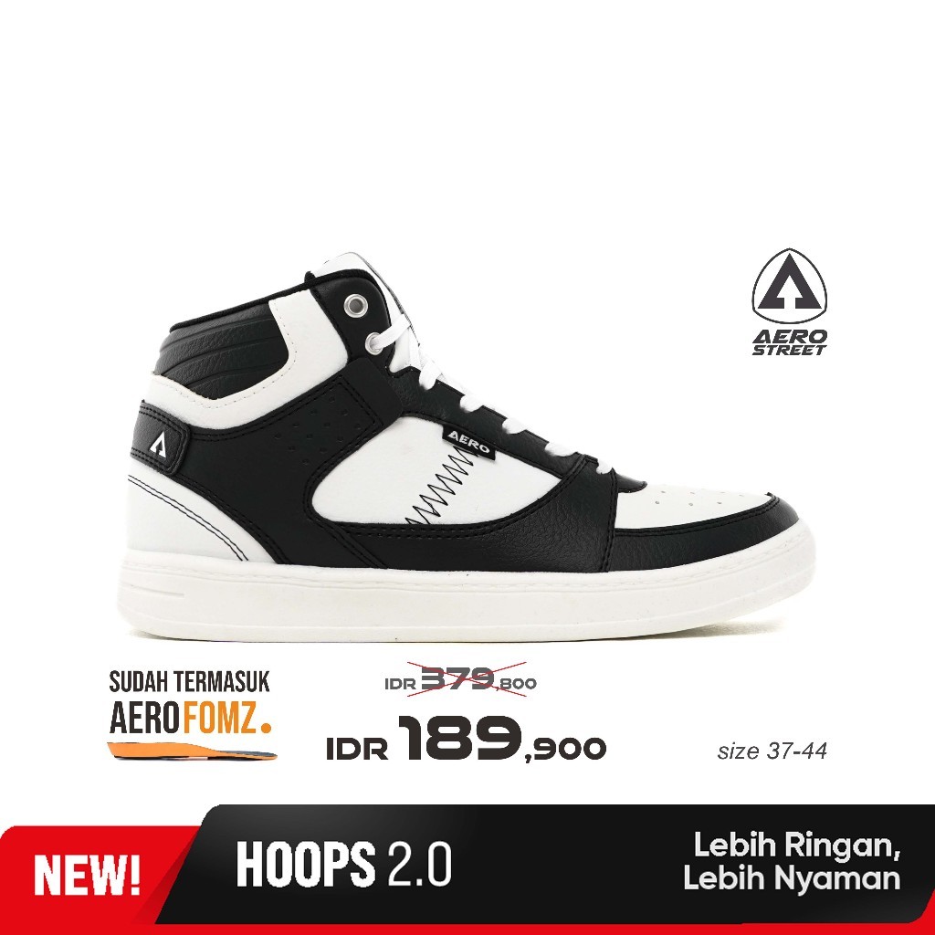 Aerostreet 37-44 Hoops High 2.0 Putih Hitam Putih - Sepatu Sneakers Casual
