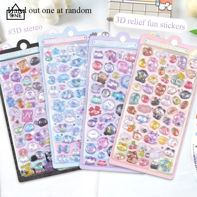 

COD❤️Anak-anak Stiker Lucu Kartun Stiker Bantuan 3D Stiker Kristal Transparan Tahan Air -A.one