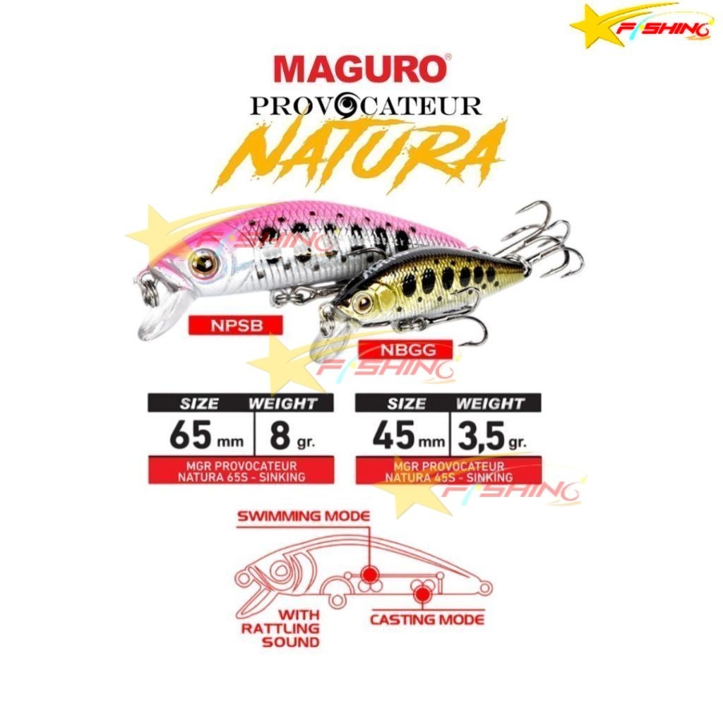 Stars Fishing Umpan Pancing MAGURO Provocateur Natura 8gr-65mm / 3,5gr-45mm Minnow Sinking Casting F