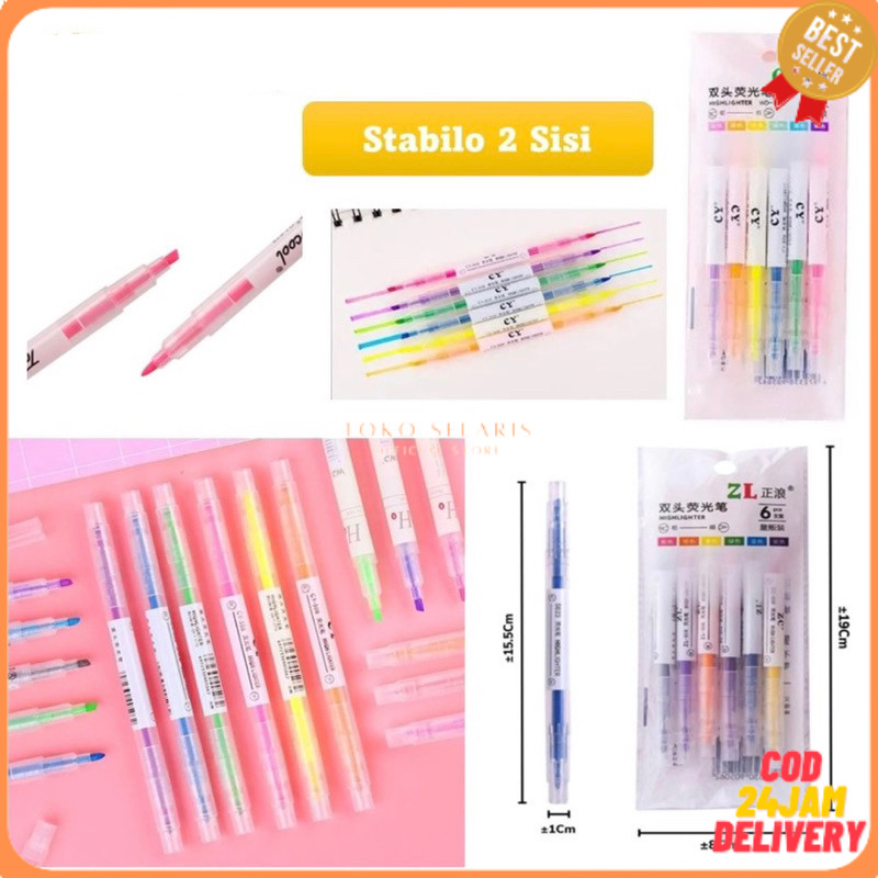 

COD HIGHLIGHTER STABILO WARNA WARNI ISI 6PCS 2IN1 2 ARAH / PENSIL STABILO PANJANG WARNA 2 SISI / STABILO SET / PENSIL WARNA MELUKIS MEWARNAI