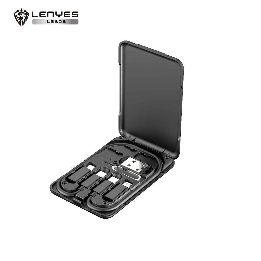 Storage Box Cable LENYES LB606 60W Multifunctional Type C Fast Charging With Adaptor Converter USB + Lightning + Micro Kabel Data Powerbank Charger