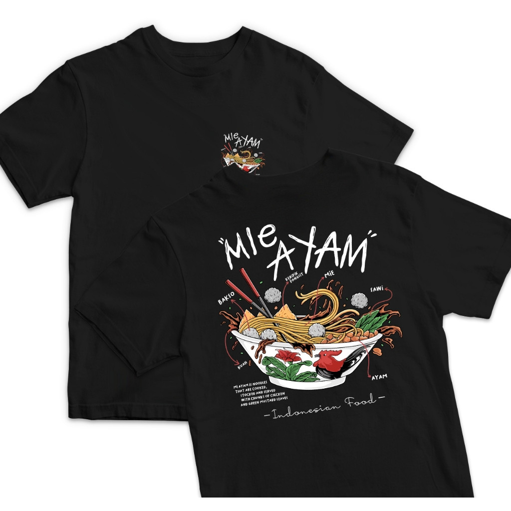Kaos Lucu MIE AYAM BAKSO Indonesian Food / ugly t shirt / baju kaos unik aneh lucu / kaos kocak nyel
