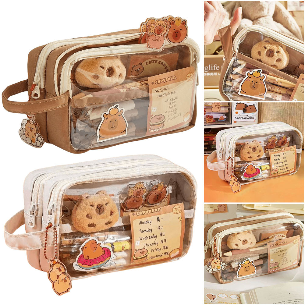 

Capybara Kawaii Pencil Case with Compartments Stationary Bag with Sticker Pendant for Office College School