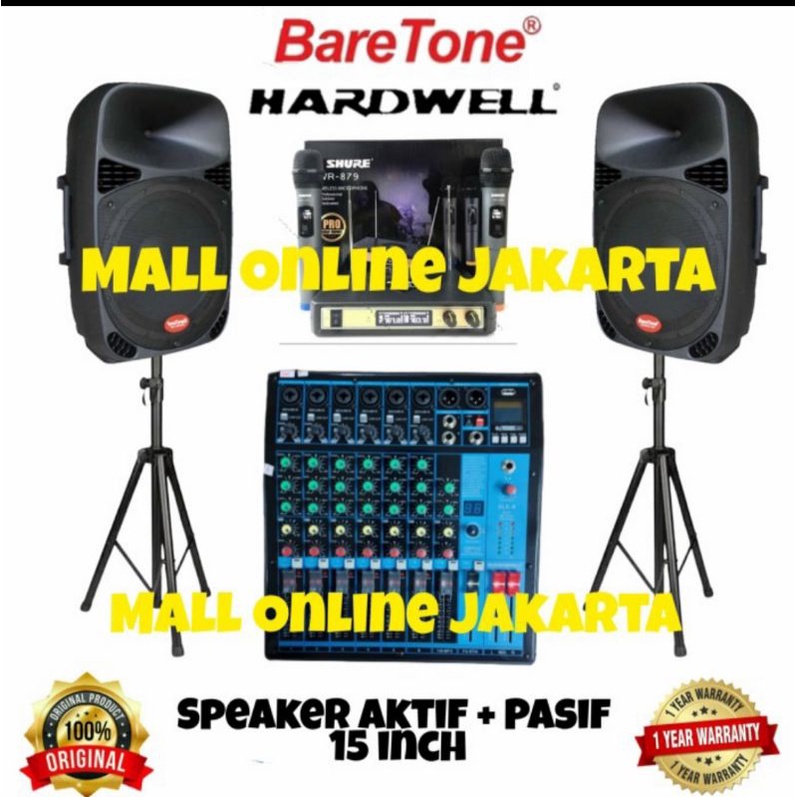 Paket Speaker Aktif pasif 15inch Baretone Mixer Hardwell  8 channel