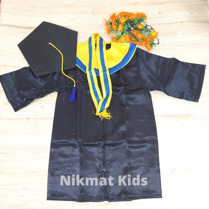 Baju toga anak kostum wisuda sarjana anak tk paud laki laki perempuan - Kuning Biru, Size S