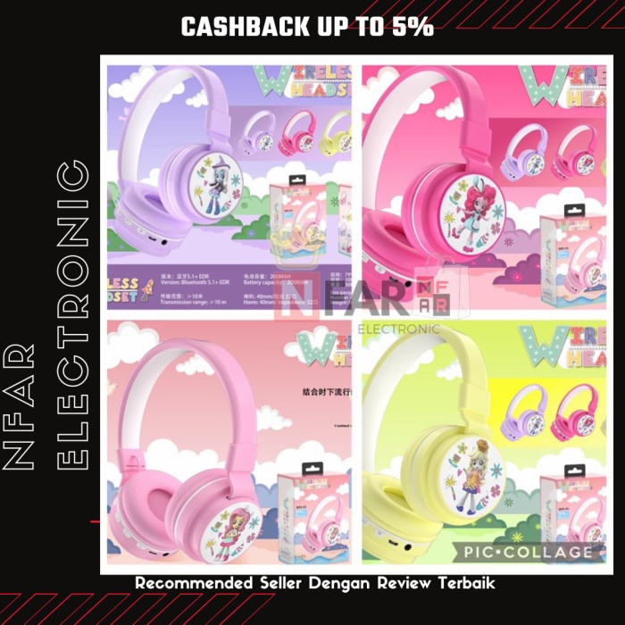 Headphone Bluetooth Karakter Anak Pink Lucu Headset Wireless Anak Mic - Pink Tua
