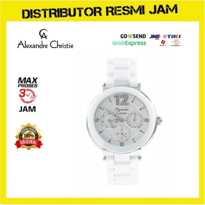 Jam Tangan Wanita Alexandre Christie AC 2359 AC2359 White Silver Ceram