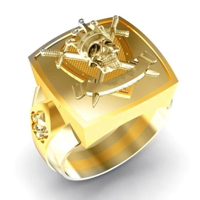 Cincin Tengkorak Pria, Aksesoris Cincin Stainless Steel Berlapis Emas,
