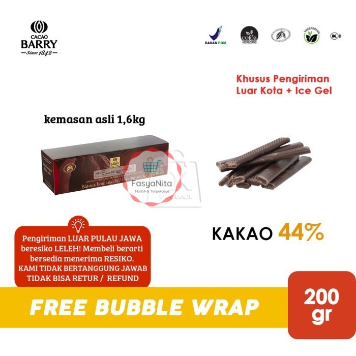 

Cacao Barry Callebaut BAKING STICKS 44% Dark Chocolate (200gr) - FasyAnita Mart Denpasar