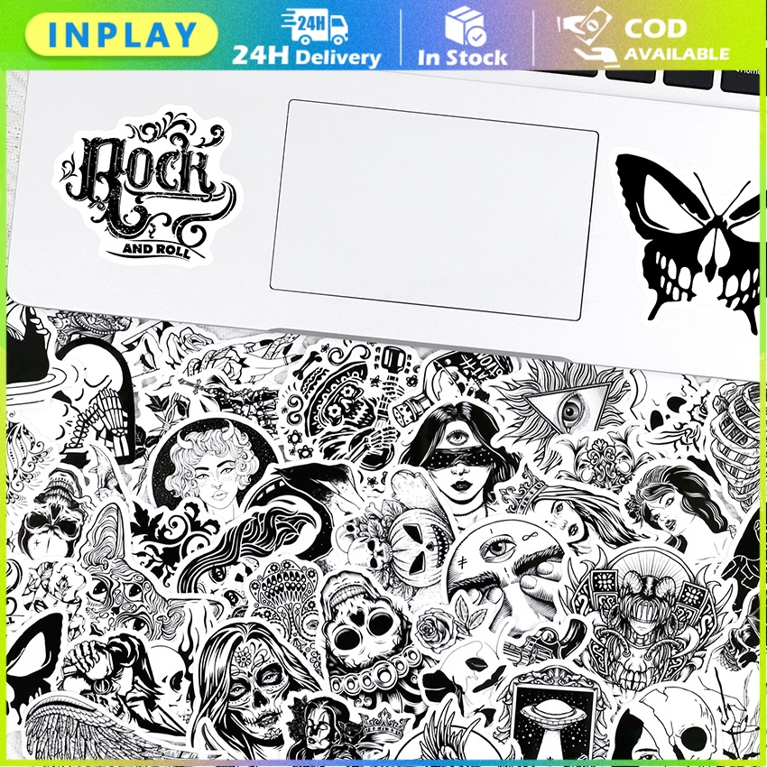 

50/100Pcs/Set Stiker Doodle dengan Gaya Gothic: Ekspresikan Kreativitas Anda dengan Warna Hitam Putih
