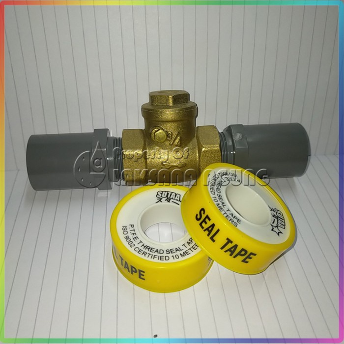 Klep tabok 3/4 inch kuningan + Sok drat luar Rucika + Seal tape